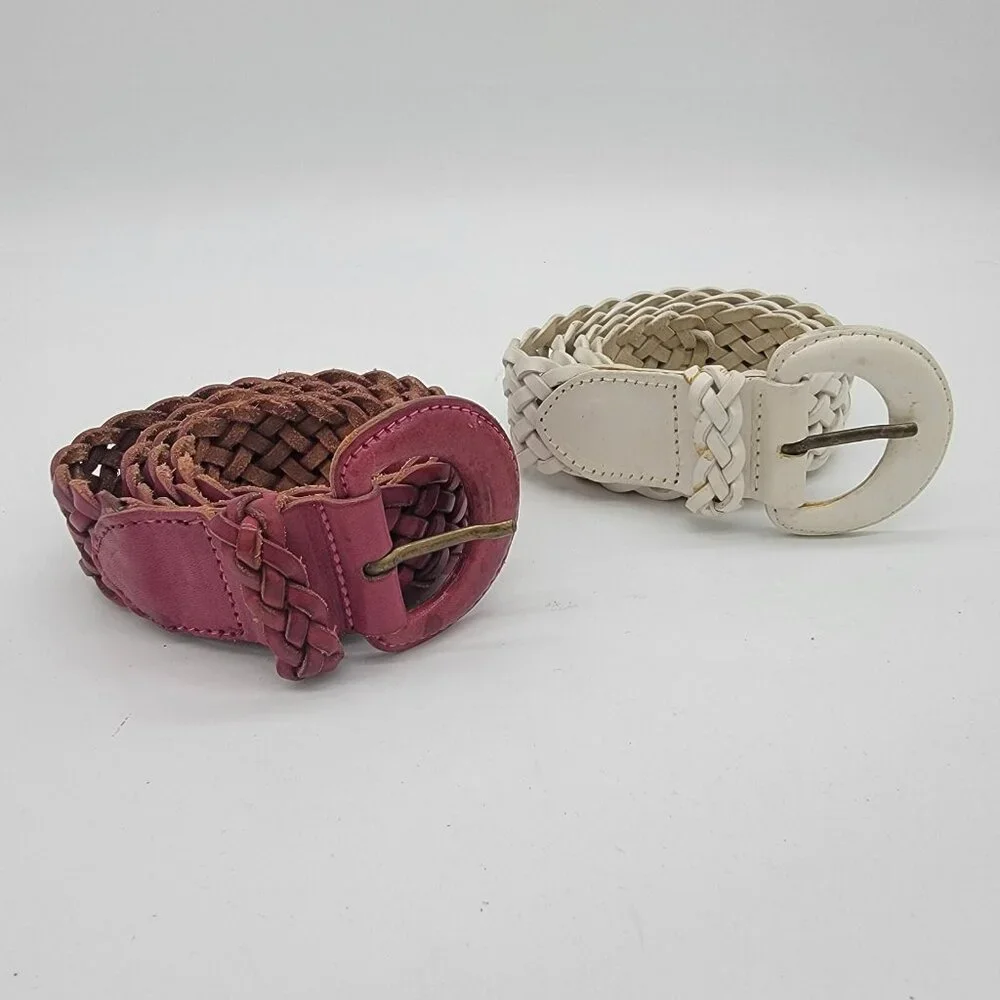 Pair Of 80s Genuine Leather Braided Woven Women's Belts Sz M‎ 37